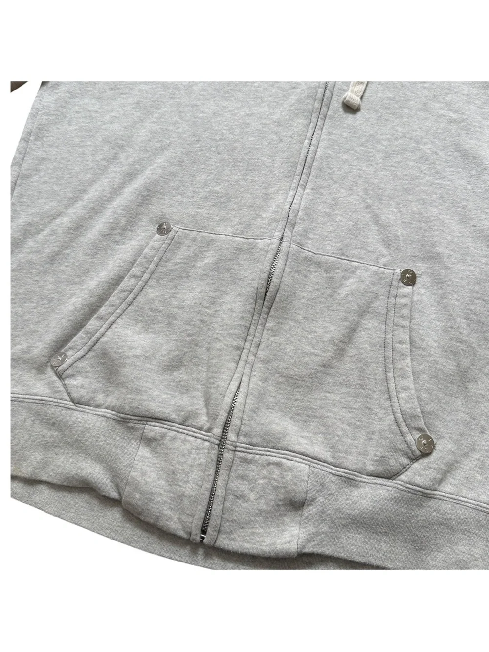 True Religion Buddha Logo Full Zip Up Hoodie Size Large Heather Gray Navy